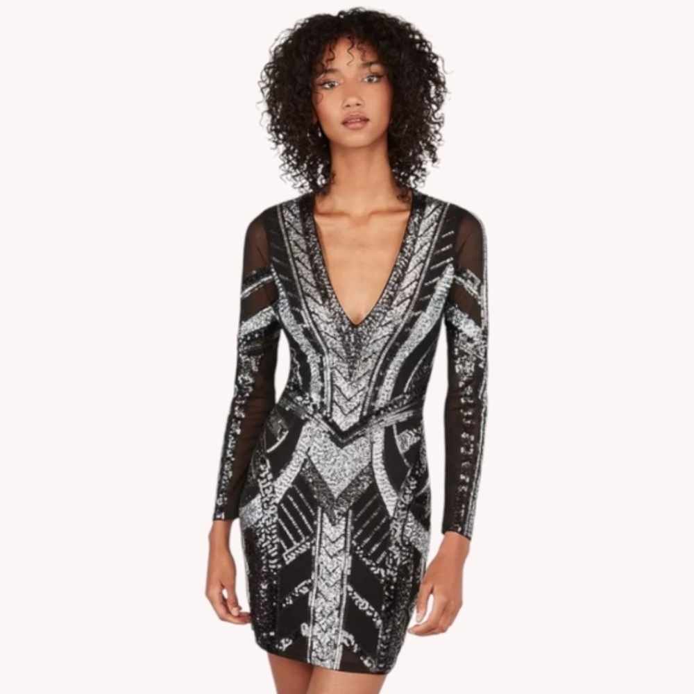 Express mesh Black Dress with Silver Sequins XS